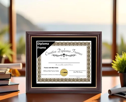 Miniatura 7 de Creative Picture Frames Marco para Diploma de Caoba con Borde Dorado de 12x16 pulgadas con Vidrio y Paspartú Negro y Colgadores de Pared Instalados