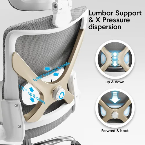 Miniatura 6 de Ergalithic Silla de Oficina para Casa Ergonómica de Escritorio - Silla de Computadora en Forma de X de Malla con Cuero de PU, Soporte Lumbar Gris