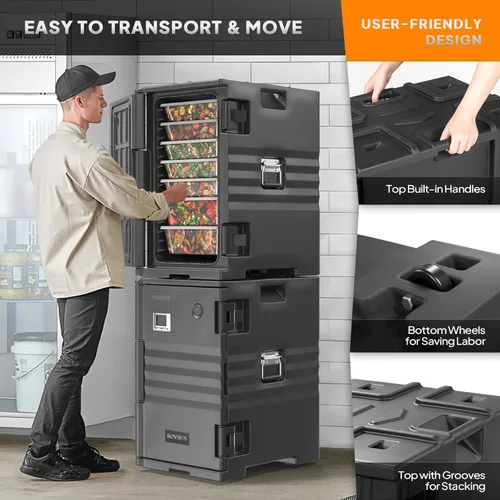 Miniatura 5 de ROVSUN Transportador de Bandejas de Alimentos Aislado de 109 QT, Calentador de Alimentos Hot Box con Ruedas, Hebillas Dobles y Asas, Cajas Calientes