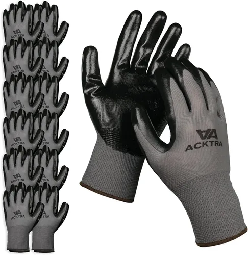 Miniatura 14 de ACKTRA Guantes de trabajo de seguridad con revestimiento de nitrilo, 12 pares, WG003 gris/gris, XS