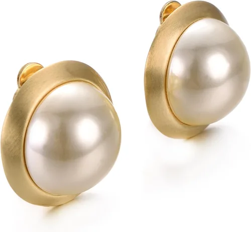 Miniatura 33 de Yoursfs Aretes de clip de perlas blancas grandes para mujer, chapados en oro de 18 quilates, hipoalergénicos, sin perforaciones, joyería brillante