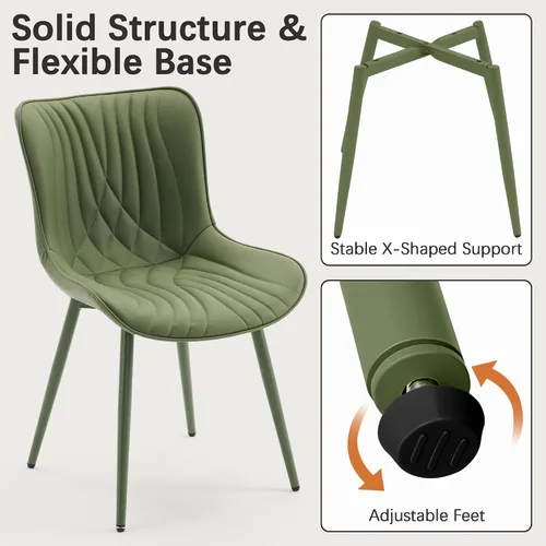 Miniatura 8 de YOUTASTE Juego de 2 sillas de comedor tapizadas de cuero, color verde oliva, modernas y cómodas sillas de comedor de cocina de mediados de siglo