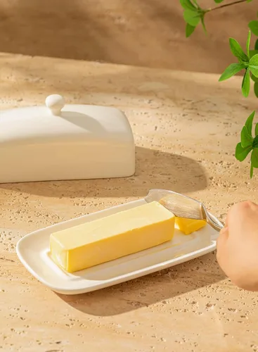 Miniatura 5 de Sweese - Mantequillera con tapa, mantequera de porcelana, soporte de mantequilla de 7.8 pulgadas con cubierta de asa, recipiente de mantequilla
