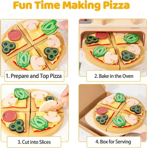 Miniatura 4 de Juego de comida de madera para niños, juego de hamburguesas de juguete de comida rápida, accesorios de cocina para niños pequeños, regalo de comida