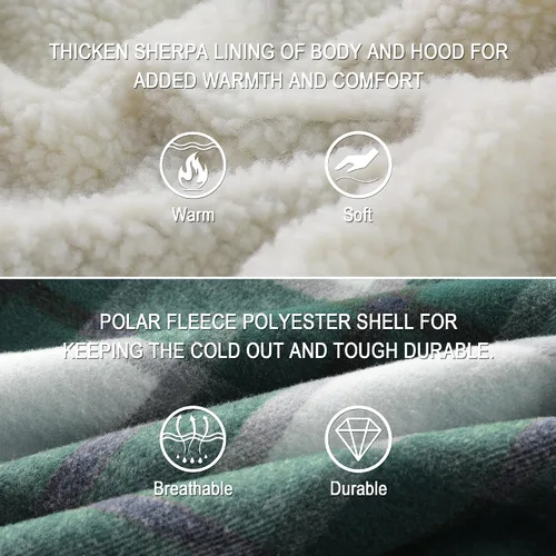Miniatura 3 de Ceoutdoor Chaqueta de franela con capucha para hombre, forro polar, camisa de franela a cuadros con cremallera, sudadera con capucha de sherpa