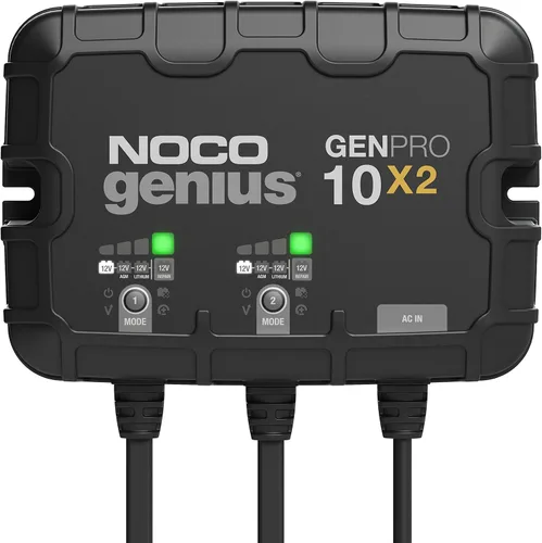 NOCO Genius GENPRO10X2: Cargador de batería a bordo de 2 bancos y 20 A, 10 A por banco, cargador marino impermeable de 12 V con protección contra