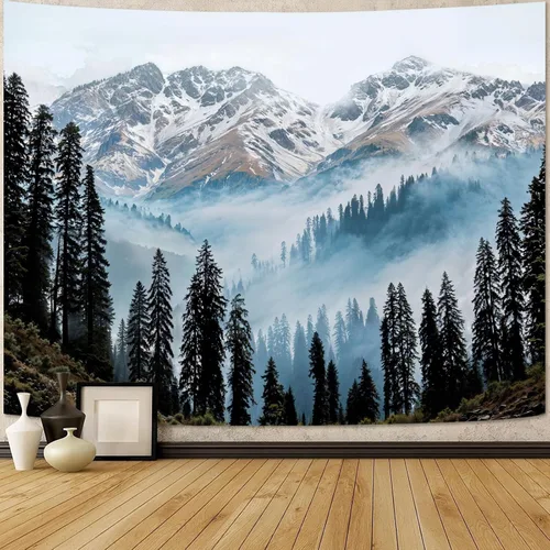 Miniatura 27 de Zussun Tapiz de Bosque Natural de Montaña Tapiz Verde de Pino Luz Solar Selva para Dormitorio Estético Planta Paisaje de Montaña Tapices Pequeños