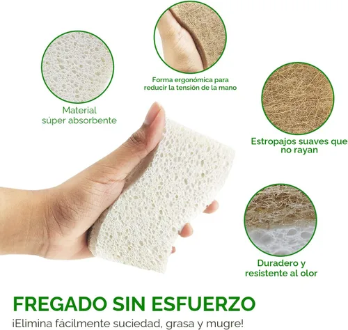Miniatura 6 de AIRNEX - Esponja de cocina natural biodegradable - Esponja compostable de celulosa y fibra de coco (paquete de 6)