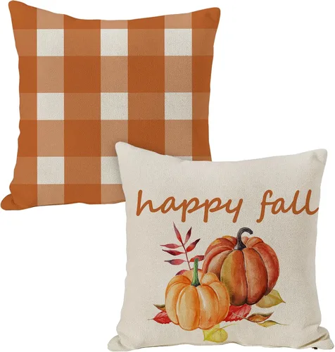 Miniatura 8 de JOOCAR Juego de 2 fundas de almohada de otoño, con texto en inglés «Hello Pumpkin», «Hello Fall», fundas decorativas de lino para sofá, decoración