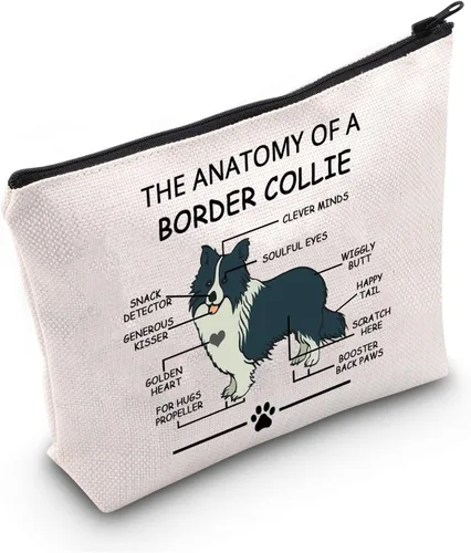 LEVLO Divertidos regalos para amantes de Border Collie, The Anatomy of A Border Collie Clever Minds, bolsas de cosméticos Border Collie veterinaria