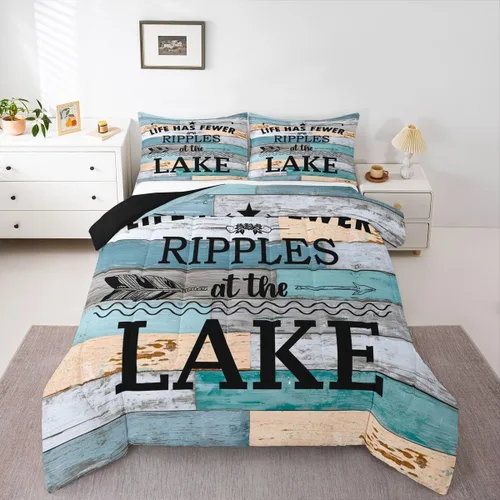 Miniatura 34 de Erosebridal Juego de edredón de barco muelle, juego de ropa de cama con diseño de paleta de lago, tamaño individual para niños, adolescentes