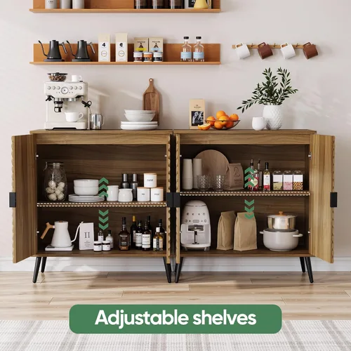 Miniatura 3 de Aparador con estante ajustable, buffet pequeño de nogal independiente con almacenamiento, gabinete de consola de madera con puertas de parquetería