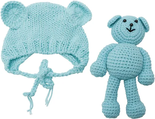 Accesorios para fotografías de bebés recién nacidos, gorro de lana y muñecos de oso