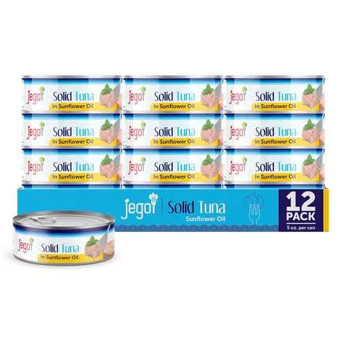 Miniatura 15 de Jego Atún sólido en aceite de girasol Atún natural silvestre Keto Bajo en carbohidratos Sin gluten Sin soja Enlatado Listo para comer