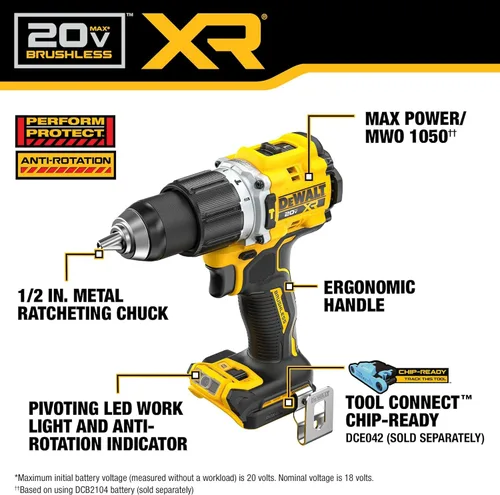 Miniatura 2 de DEWALT Taladro de martillo inalámbrico de 1/2 pulgada sin escobillas MAX XR® de 20 V (solo herramienta) (DCD806B)