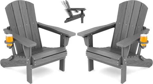 Miniatura 30 de SERWALL Silla Adirondack plegable ajustable, silla Adirondack reclinable con portavasos, Aruba