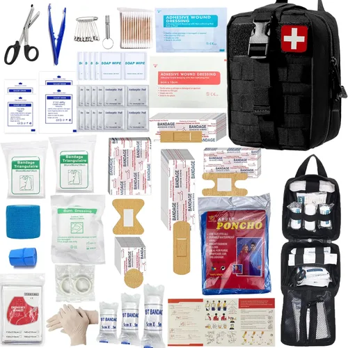Juego de 293 piezas – Kit de primeros auxilios Molle Bolsas de supervivencia de emergencia adecuado para actividades al aire libre, hogar, escuela,