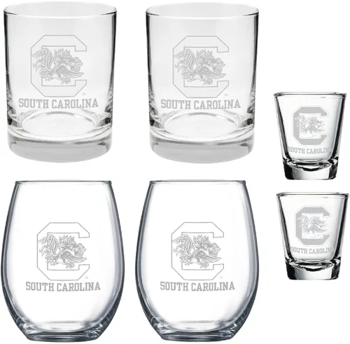 Miniatura 3 de Michigan Wolverines - Juego combinado de 6 piezas de vidrio grabado satinado - Incluye 2 copas de vino, 2 rocas / vasos de whisky y 2 vasos