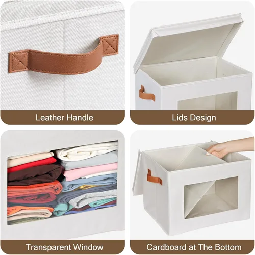 Miniatura 3 de Univivi Cajas de almacenamiento plegables de tela con tapas para ropa, [paquete de 3] cajas organizadoras de armario con asas para el hogar, Beige