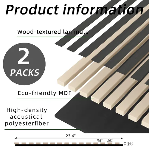 Miniatura 2 de Casaphoria Paneles de pared acústicos, 2 piezas de 47.2 x 23.6 pulgadas, paneles de pared de listones de madera para oficina en casa y paredes Roble