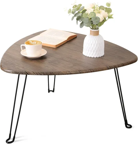 Miniatura 8 de Mesa de centro plegable negra de madera triangular para sentarse en el suelo, mesas auxiliares pequeñas ovaladas, mesa de centro moderna de mediados