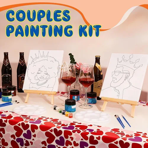 Miniatura 5 de Yeaqee Kit de 13 piezas de pintura y sorbo para adultos, lienzo elástico, para citas, noche, San Valentín, suministros de pintura, juego de pintura