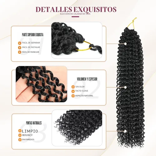 Miniatura 4 de Dansama - Extensiones de pelo trenzado con diseño de ondas de agua, extensiones de cabello de trenzas con ganchillo Butterfly Locs #1B