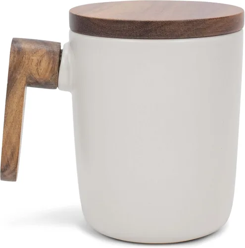 Miniatura 8 de Nat & Jules Taza de cerámica estilo japonés, negra, 12 onzas, con asa de madera y tapa con posavasos