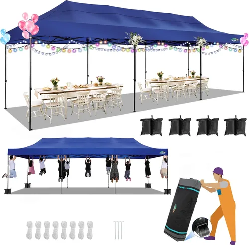 Miniatura 33 de COBIZI Toldo de 10 x 20 pies con paredes laterales, carpa de fiesta resistente para fiestas, bodas, tienda de campaña portátil plegable fácil