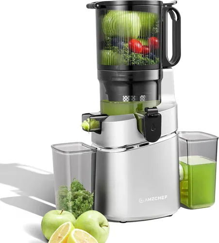Miniatura 14 de AMZCHEF Máquinas exprimidoras, exprimidor de prensa fría extra de 5.8 pulgadas para verduras y frutas enteras, máquina extractora de jugo