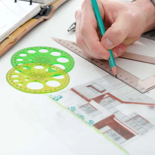 Miniatura 7 de Aylifu 3 piezas de plástico plantilla regla círculos dibujo plantilla geométrica herramienta multifunción para oficina escuela hogar 3