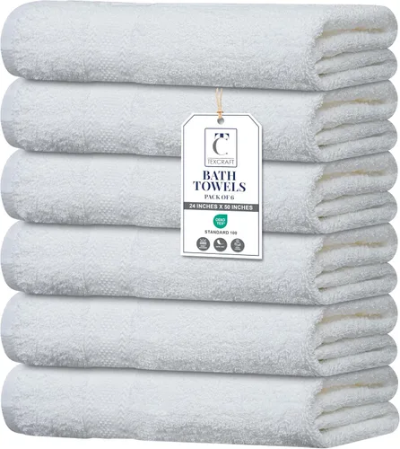 Miniatura 20 de Juego de 6 toallas de baño de tamaño mediano, 100% rizo de algodón, 24 x 48 pulgadas, secado rápido, suaves y altamente absorbentes, toallas