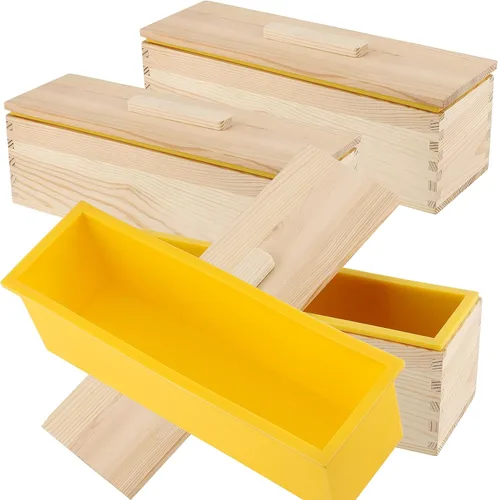 Miniatura 13 de ZOENHOU 2 moldes de jabón morado de 42 onzas con 2 tapas, kit de moldes de silicona rectangulares flexibles con caja de madera, juego