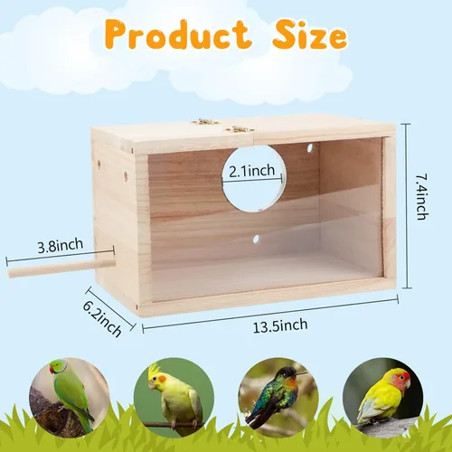 Miniatura 2 de Rypet Caja de Nido para Periquitos Diseño Transparente, Caja de Nido para Cría de Pájaros con Asiento de Madera para Periquitos, Cacatúas