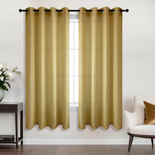 KOUFALL Cortinas doradas metálicas para dormitorio, decoración del hogar de lujo, cortinas vintage transparentes doradas para sala de estar,