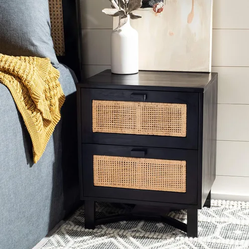 Miniatura 2 de SAFAVIEH Home Collection Hedwig - Mesita de noche de ratán negro y natural de 2 puertas