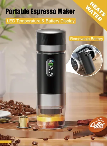Miniatura 4 de Cafetera portátil KF-JN-03 con pantalla digital y presión de 20 bares, infusión caliente y fría, compatible con café molido y cápsulas, diseño