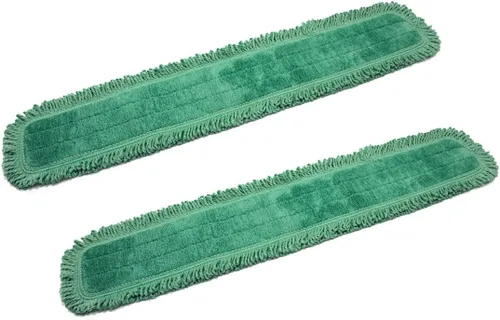 Real Clean Almohadillas de microfibra para mopa de polvo con flecos verdes de 48 pulgadas (paquete de 2)