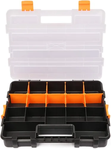 Miniatura 3 de CASOMAN Caja de herramientas organizadora de piezas pequeñas negras entrelazadas para sujetadores y manualidades con divisores extraíbles