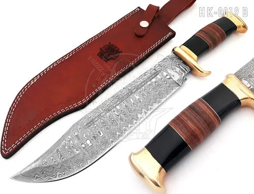 Miniatura 6 de SHINY CRAFTS® -Cuchillo Bowie para exteriores de regalo - Hoja fija de 18 pulgadas con mango de cuero negro y funda para senderismo, bushcraft