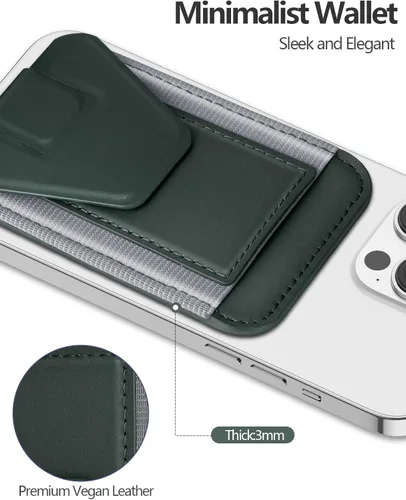 Miniatura 2 de ExtreLife Tarjetero magnético compatible con MagSafe Wallet Stand para iPhone 17/16/15/14/13/12, compatible con 7 tarjetas, verde y gris