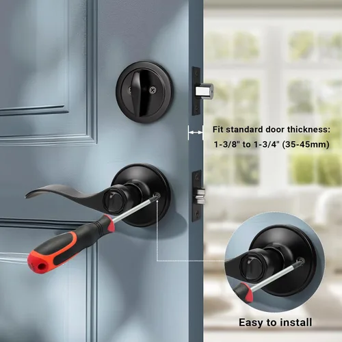 Miniatura 4 de Knobonly - Paquete de 1 manija para puerta delantera con llave similar y cerrojo de cilindro simple, juego de cerradura exterior color negro mate