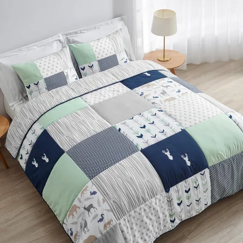 Miniatura 12 de Sweet Jojo Designs Juego de edredón de bosque forestal con animales para niños y niñas, unisex, tamaño Queen, edredón de tamaño completo para niños