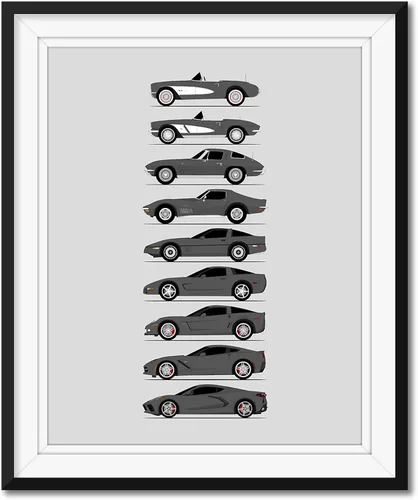 Miniatura 2 de Custom Car Posters Póster hecho a mano compatible con Chevy Corvette Generations e impresión de Chevrolet Corvette (C1 C2 C3 C4 C5 C6 C7 C8)