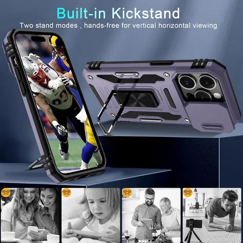 Miniatura 146 de DEERLAMN Funda para iPhone Xs Max con funda deslizante para cámara + protector de pantalla, soporte giratorio de anillo de grado militar a prueba