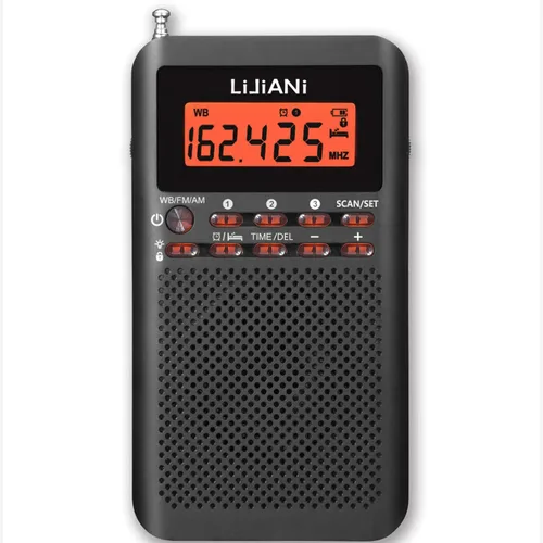 NOAA Weather AM FM Radio portátil operada por 2 pilas AA con auriculares estéreo, reloj despertador digital temporizador de sueño, mejor recepción,