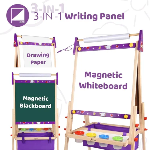 Miniatura 7 de Joyooss Caballete de Arte para Niños, Caballete para Niños Pequeños, Caballete de Madera Ajustable de Pie para Niños Pequeños, Pizarra Blanca