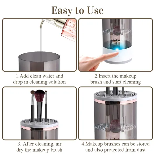 Miniatura 6 de Abnaok - Limpiador eléctrico de brochas de maquillaje, máquina limpiadora de brochas de maquillaje con tapete de limpieza de cepillo, limpiador