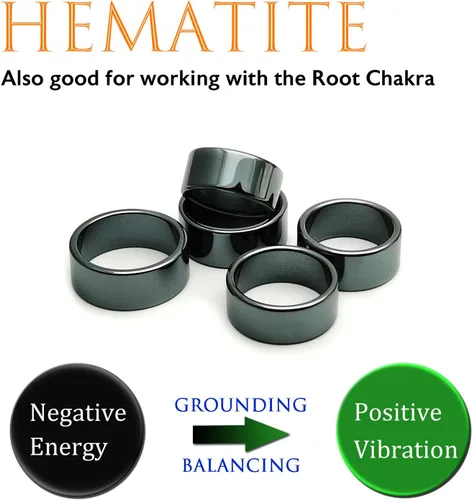 Miniatura 41 de Morchic - Anillos unisex de piedras de hematita, para equilibrar ansiedad, chakra raíz, (paquete de tamaños mixtos)