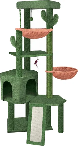 Miniatura 13 de Wang Xin Árbol para Gatos de Tres Capas con Casita para Gatos, Almohadilla para Rascar y Dos Hamacas, Beige